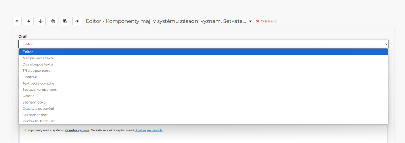 Zde vidíte rozkliknutou komponentu a změnu jejího typu (druhu).